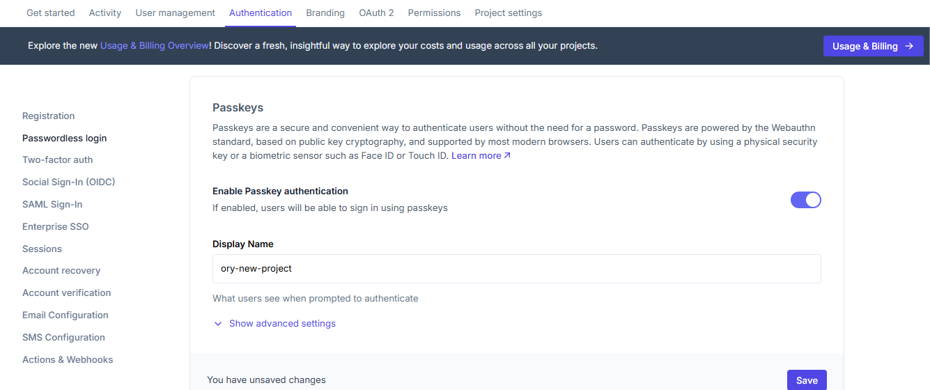 Passkey Settings